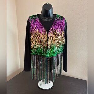Fringe Mardi Gras Sequence Vest